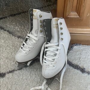 White Ice Skates with Gold Details